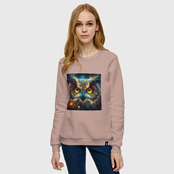 Свитшот хлопковый женский Голова космической совы, цвет: пыльно-розовый — фото 2