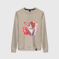 Женский свитшот Кошка в красных сердечках