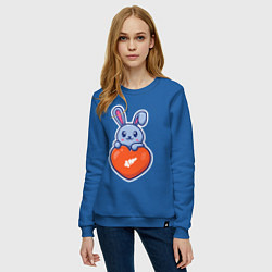 Свитшот хлопковый женский Кролик и сердечко, цвет: синий — фото 2