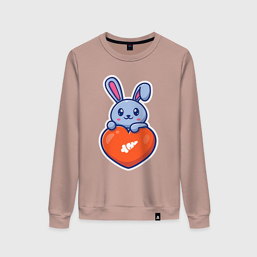 Женский свитшот Кролик и сердечко / Пыльно-розовый – фото 1