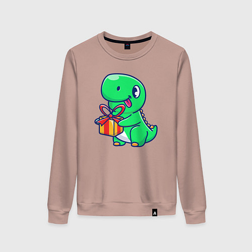 Женский свитшот Динозавр с подарком / Пыльно-розовый – фото 1