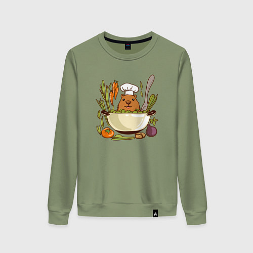 Женский свитшот Капибара готовит обед / Авокадо – фото 1