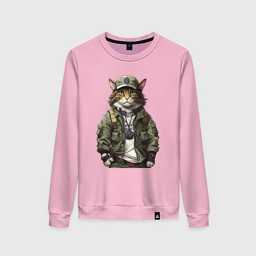 Женский свитшот Брутальный кот в форме / Светло-розовый – фото 1