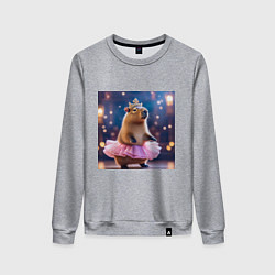 Женский свитшот Мем капибара балерина в розовой юбочке и короне