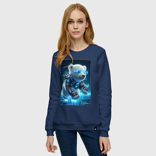 Женский свитшот Кибер медвежонок - милашка / Тёмно-синий – фото 3