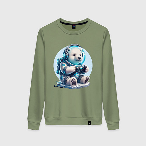 Женский свитшот Белый медвежонок - кибер спорт / Авокадо – фото 1