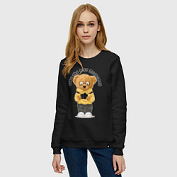 Свитшот хлопковый женский Плюшевый медвежонок с фотоаппаратом, цвет: черный — фото 2