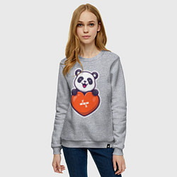 Свитшот хлопковый женский Сердечная панда, цвет: меланж — фото 2