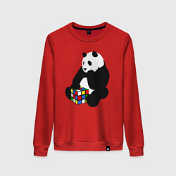 Свитшот хлопковый женский Панда с кубиком, цвет: красный
