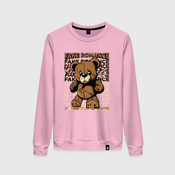 Свитшот хлопковый женский Плюшевый медвежонок грустный, цвет: светло-розовый
