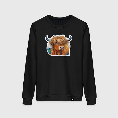 Женский свитшот Шотландский волосатый бык / Черный – фото 1