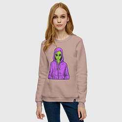 Свитшот хлопковый женский Инопланетянин в худи, цвет: пыльно-розовый — фото 2