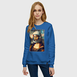 Свитшот хлопковый женский Mona Lisa astronaut - neural network, цвет: синий — фото 2
