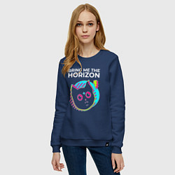 Свитшот хлопковый женский Bring Me the Horizon rock star cat, цвет: тёмно-синий — фото 2