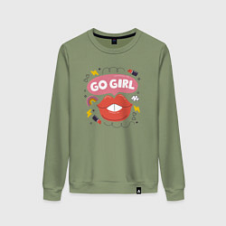 Свитшот хлопковый женский Go girl lips, цвет: авокадо