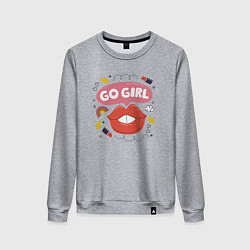 Свитшот хлопковый женский Go girl lips, цвет: меланж