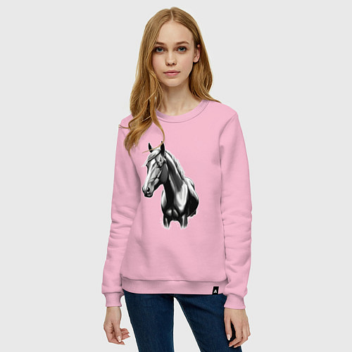 Женский свитшот Портрет лошади / Светло-розовый – фото 3