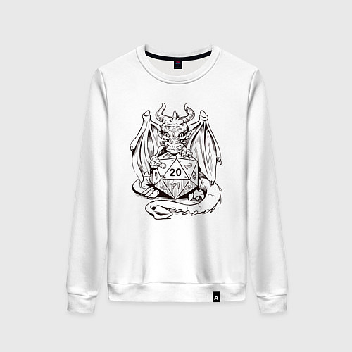Женский свитшот Дракончик обнимает игральную кость / Белый – фото 1