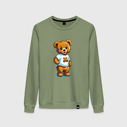 Свитшот хлопковый женский Медвежонок в футболке, цвет: авокадо