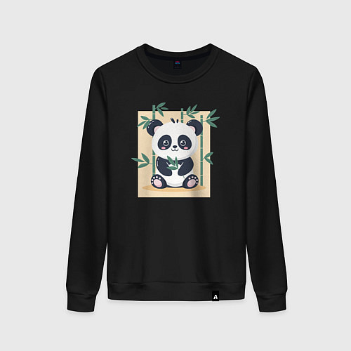 Женский свитшот Панда кушает бамбук / Черный – фото 1