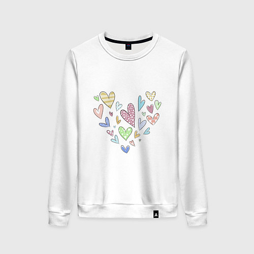 Женский свитшот Разноцветные сердечки в виде сердца / Белый – фото 1