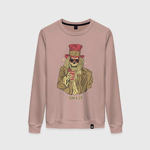 Женский свитшот Скелет с коктейлем / Пыльно-розовый – фото 1