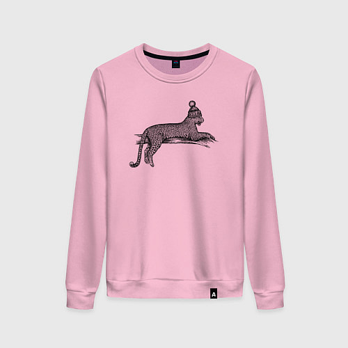 Женский свитшот Леопард в шапке лежит / Светло-розовый – фото 1