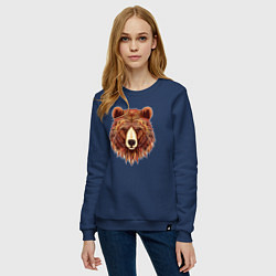 Свитшот хлопковый женский Серьезный медведь с орнаментом, цвет: тёмно-синий — фото 2