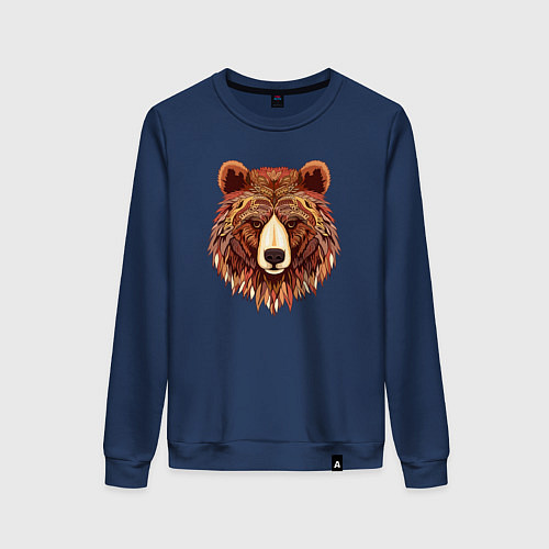 Женский свитшот Серьезный медведь с орнаментом / Тёмно-синий – фото 1