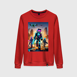 Свитшот хлопковый женский Minecraft - cyberpunk ai art fantasy, цвет: красный