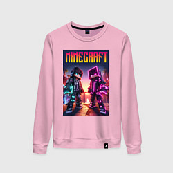 Свитшот хлопковый женский Minecraft - neon fantasy ai art, цвет: светло-розовый