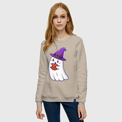 Свитшот хлопковый женский Добрый призрак, цвет: миндальный — фото 2