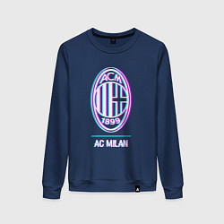 Свитшот хлопковый женский AC Milan FC в стиле glitch, цвет: тёмно-синий