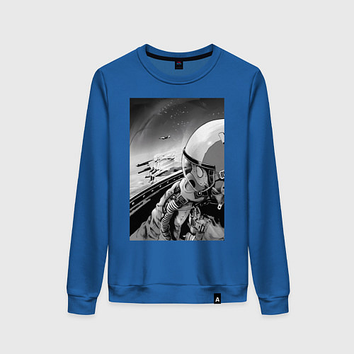 Женский свитшот Ванпанчмен Сайтама на крыле самолета / Синий – фото 1