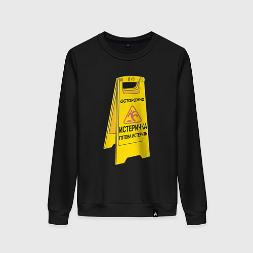 Женский свитшот Табличка - осторожно, истеричка готова истерить / Черный – фото 1