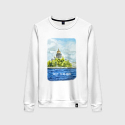 Свитшот хлопковый женский Акварель Исаакиевский Собор с надписью Питер - это, цвет: белый