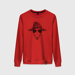 Свитшот хлопковый женский Овечка в шапке, цвет: красный