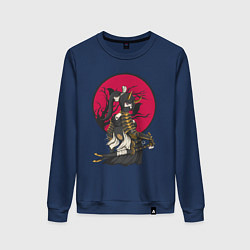 Свитшот хлопковый женский Девушка самурай с мечами, цвет: тёмно-синий