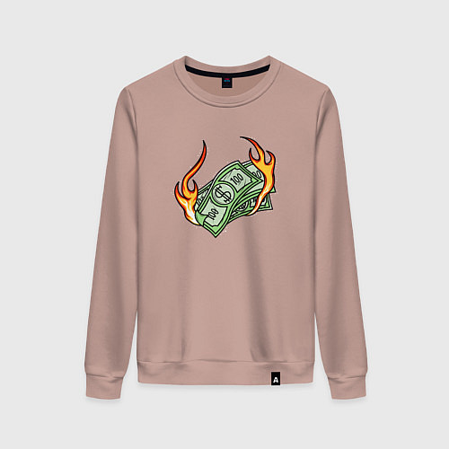 Женский свитшот Банкноты в огне / Пыльно-розовый – фото 1