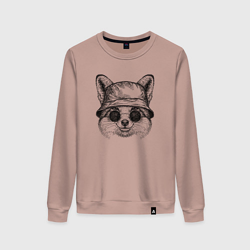 Женский свитшот Лиса в круглых очках / Пыльно-розовый – фото 1