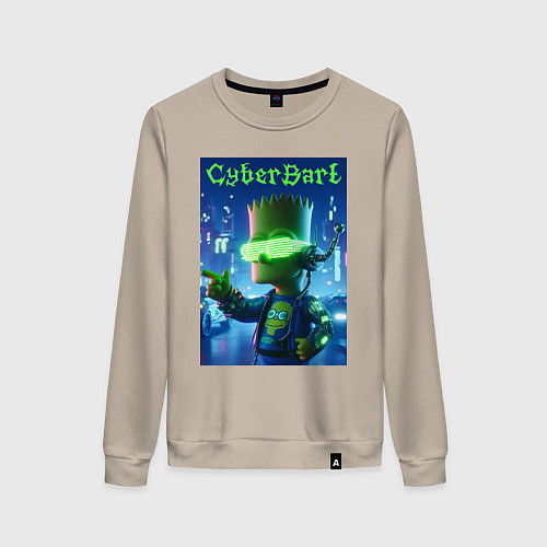 Женский свитшот Cyber Bart - neon glow ai art / Миндальный – фото 1