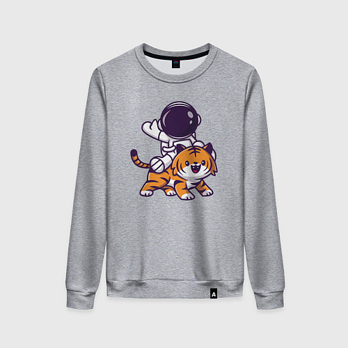 Женский свитшот Космонавт и тигр / Меланж – фото 1