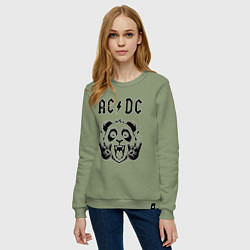 Свитшот хлопковый женский AC DC - rock panda, цвет: авокадо — фото 2