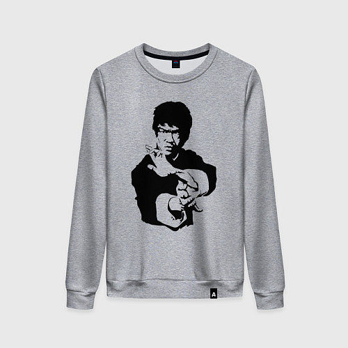 Женский свитшот Черный силуэт Брюс Ли / Меланж – фото 1