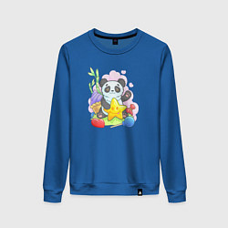 Свитшот хлопковый женский Панда со звездой, цвет: синий