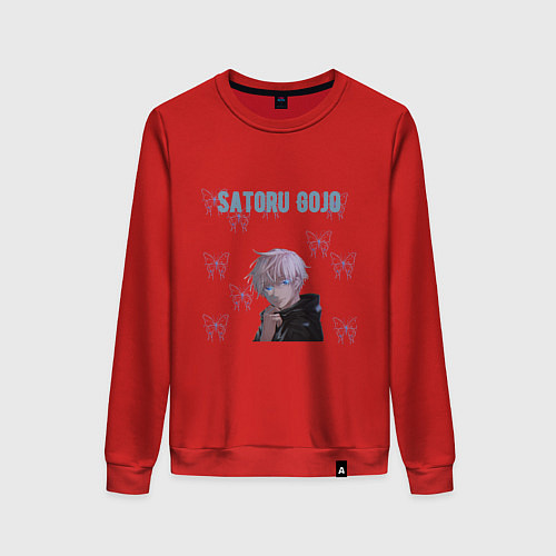Женский свитшот Сатору Годжо с бабочками / Красный – фото 1