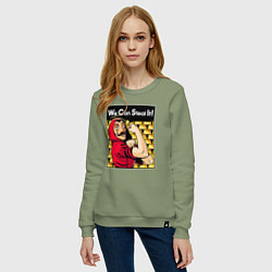 Свитшот хлопковый женский We can steal it, цвет: авокадо — фото 2