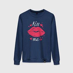 Свитшот хлопковый женский Kiss me, цвет: тёмно-синий