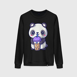 Свитшот хлопковый женский Panda drink, цвет: черный
