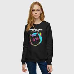 Свитшот хлопковый женский Twenty One Pilots rock star cat, цвет: черный — фото 2